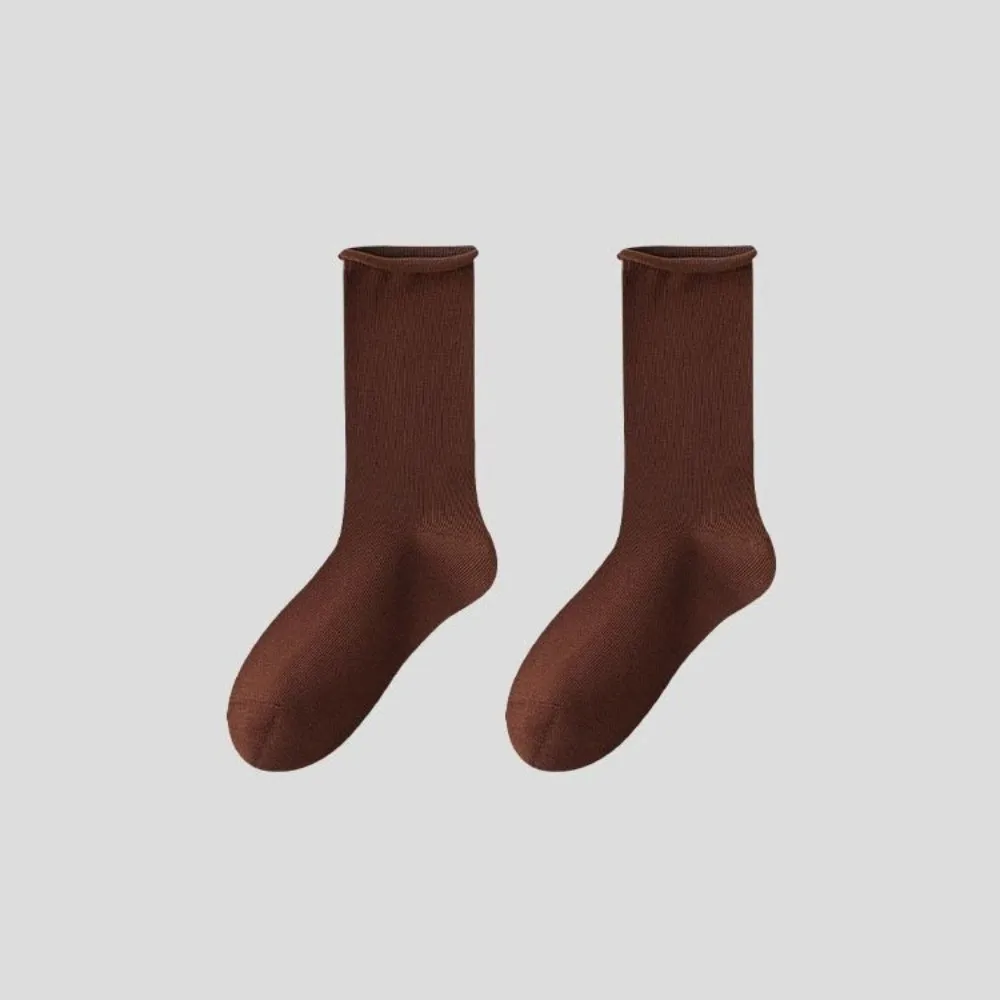 Soft No Bone Mid Tube Socks Solid Color Soft Breathable Roll Top Slouch Socks Versatile Casual Seamless Stack Socks All Season