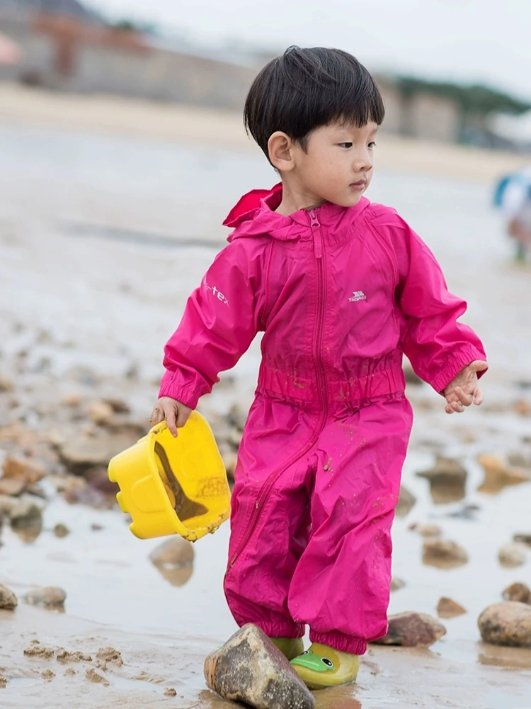 Traje de lluvia para niños y niñas, chubasquero de una pieza, impermeable, transpirable, para exteriores