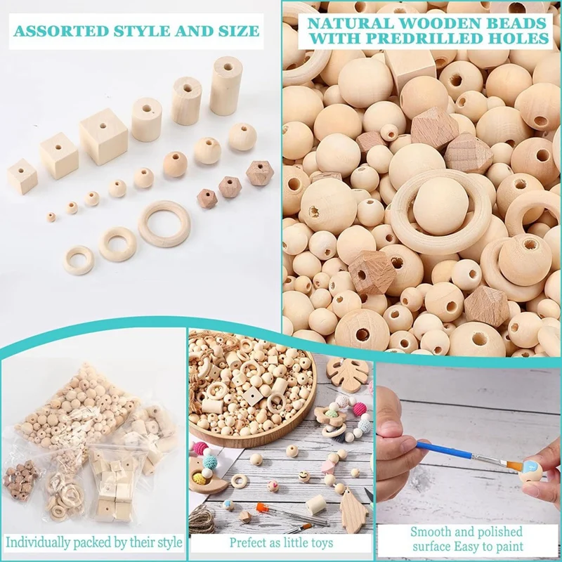 Wooden Bead Crafts Unfinished Natural Wood Loop Polygonal Spacer Beads For Decoration Jewelry Making Home Durable