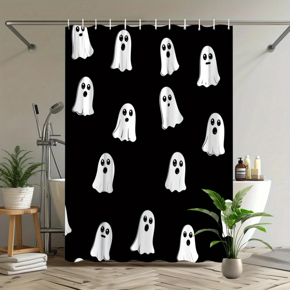 1pc Halloween Cartoon Shower Curtain - 12 Hooks Included, 70.8x70.8 Inch High Quality Polyester Bathroom Decor with Playful Whit