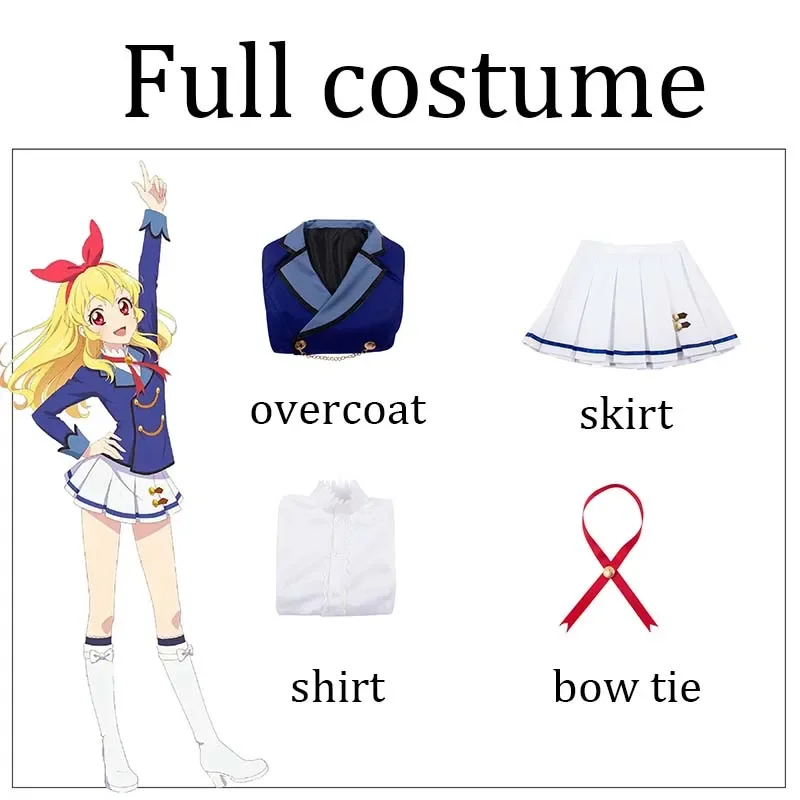 Aikatsu Cosplay Anime Hoshimiya Ichigo Cosplay Costume Coat Shirt Skirt Bow Clothes Halloween Party Costumes for Women Girls