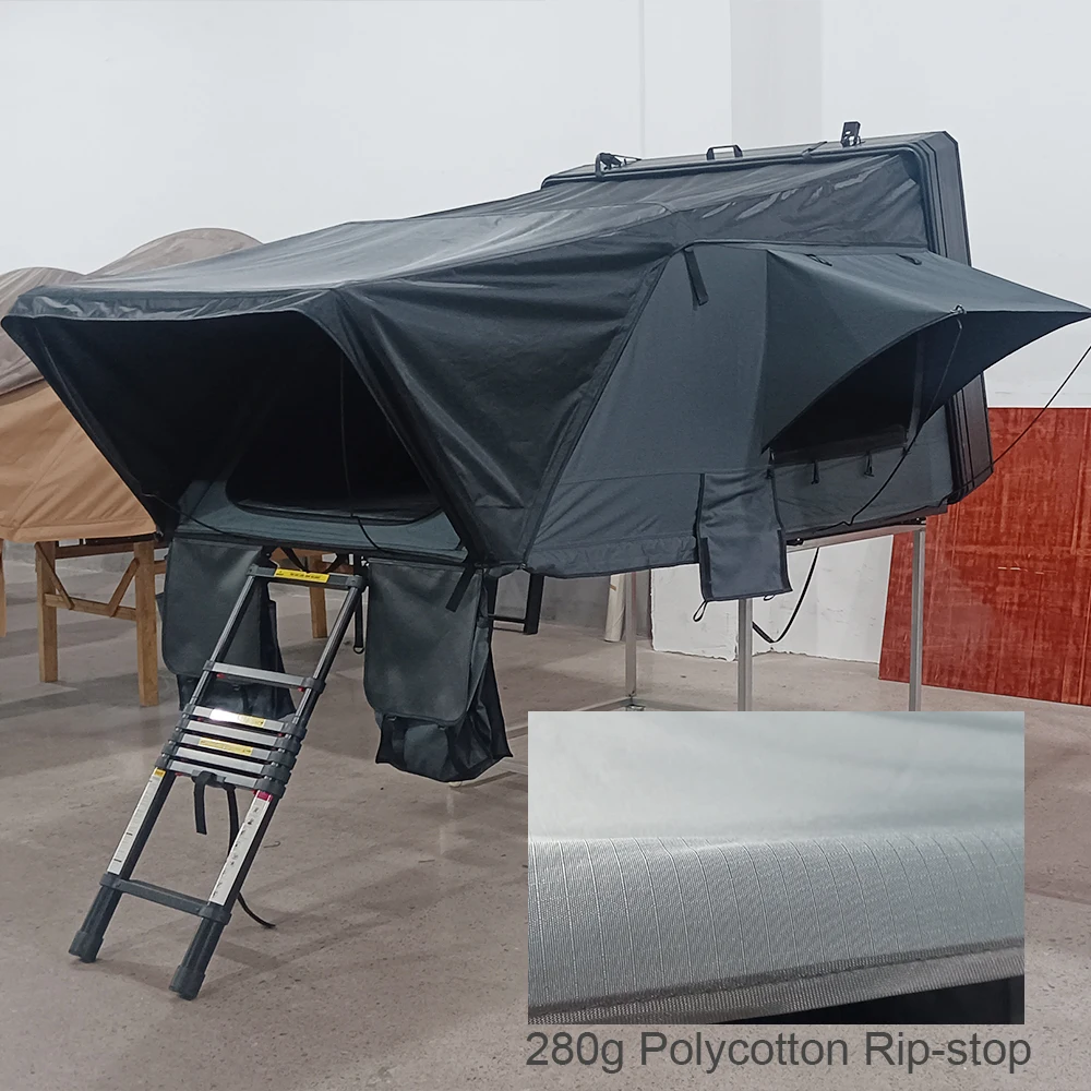 Aluminum hard shell square double-layer polyester fiber roof tent is suitable for camping in cars, SUVs, and trucks