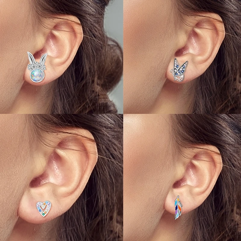 925 Sterling Silber Ohrstecker Kirsche Delfin Avocado Schmetterling Biene Blume Feder Bunter Schmuck Geschenk für Frauen Mädchen – Detail 4