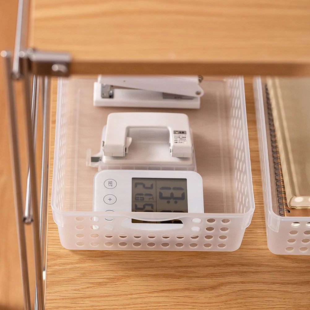 

Plastic File Basket Storage Organizer White Small Size Desktop Hollow Out Container Office Document Paper Storage Box