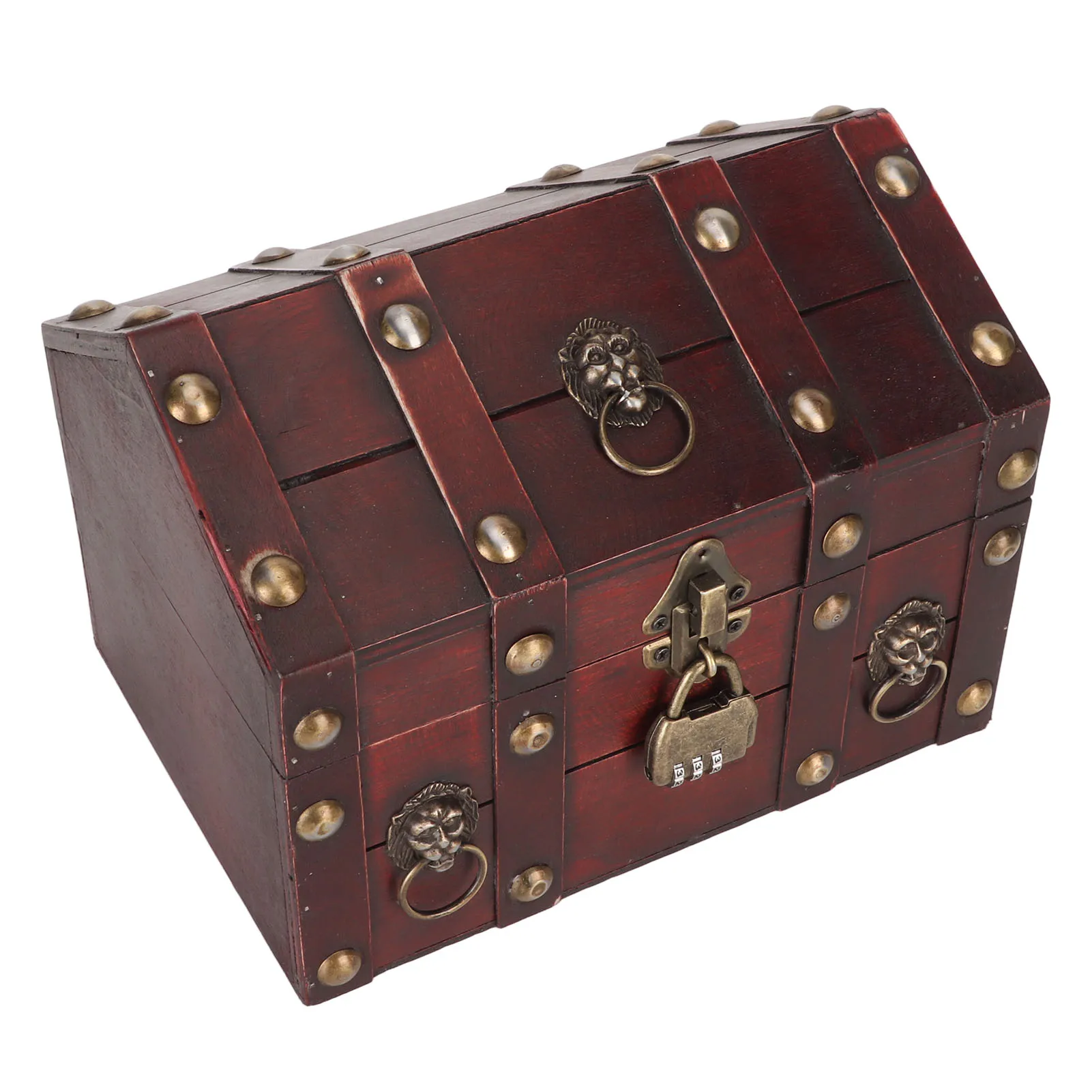 Treasure Chest Wooden Jewelry Storage Case with Combination Lock Handcraft Exquisite Wood Treasure Box for Earrings Necklaces