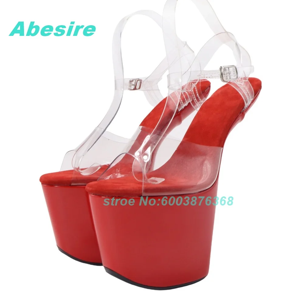

Patchwork Solid Strange Style Heels Sandals Peep Toe Clear Ankle Buckle Shoes for Women Spicy Girls Stage Style Fashion Shoes