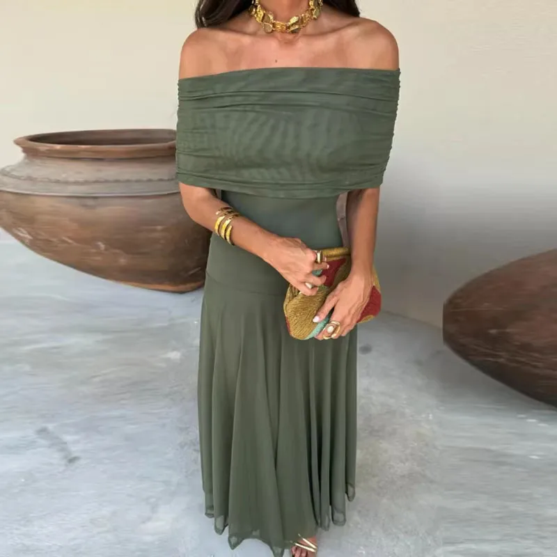 Elegante tubino monospalla abito lungo trasparente moda donna temperamento abito da festa sottile abiti maxi sexy senza spalline in tinta unita