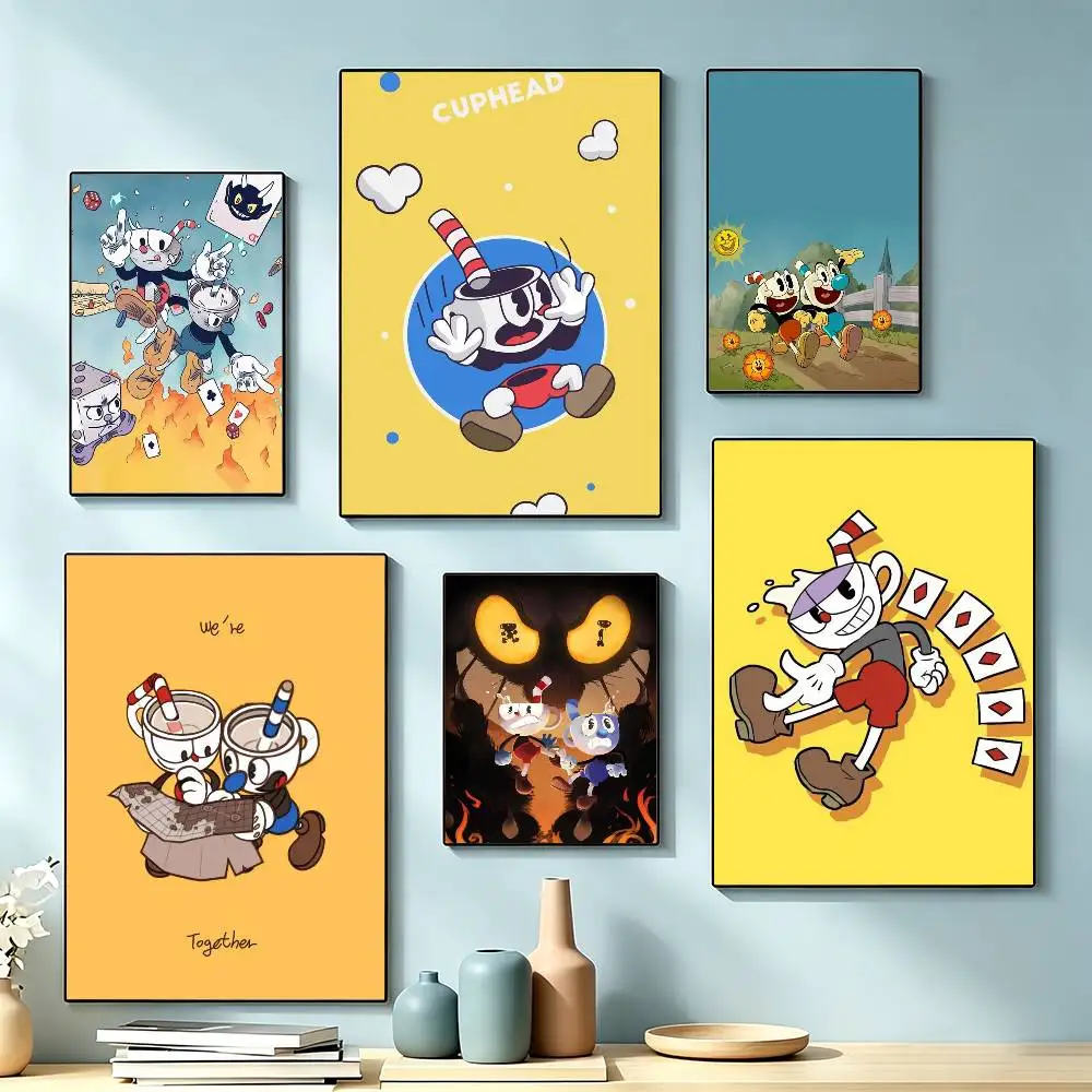 Retro cartoon game C-Cuphead  Poster High Quality Dorm Living Room Aesthetic Wall Decoration Painting Stickers Gift