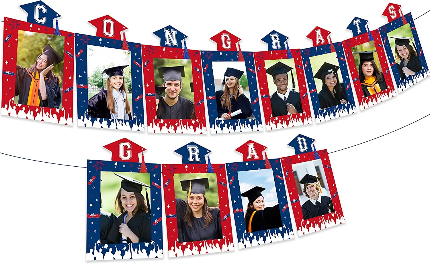 

2023 Congrats Grad Photo Banner Red and Blue Class of 2023 Graduation Decor for High School College Graduation Party Decoration