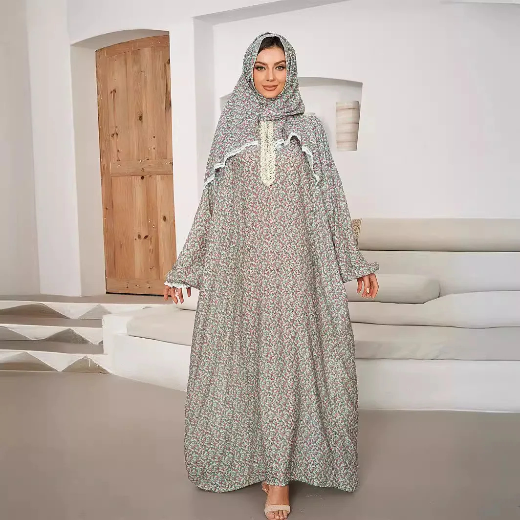 

2025 New Arab New Ramadan Luxury Fashion Middle Eastern Muslim Large Women's Scarf One Piece Prayer Robe Fashion Printed Dress