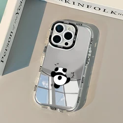 Cute and Fun Panda Mirror Phone Case For iPhone 16 15 14 13 12 11 Pro Max XR XS MAX 7 8 PLUS Case Shockproof Mirror Back Cover