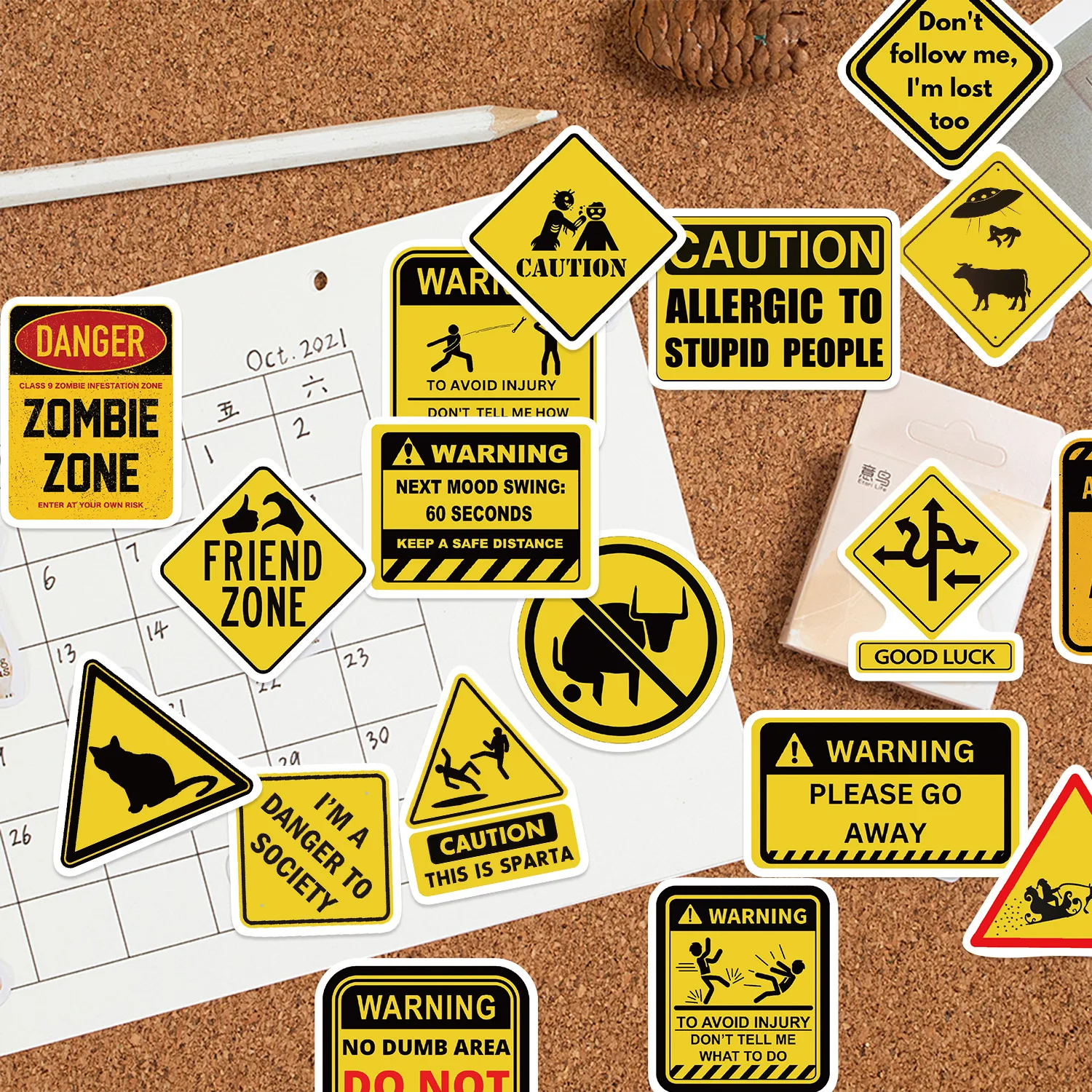 53PCS Funny Danger Warning Sticker Cartoon Prohibition Sign Decals Cool Decorative Motorcycle Skateboard Phone Laptop Helmet Toy