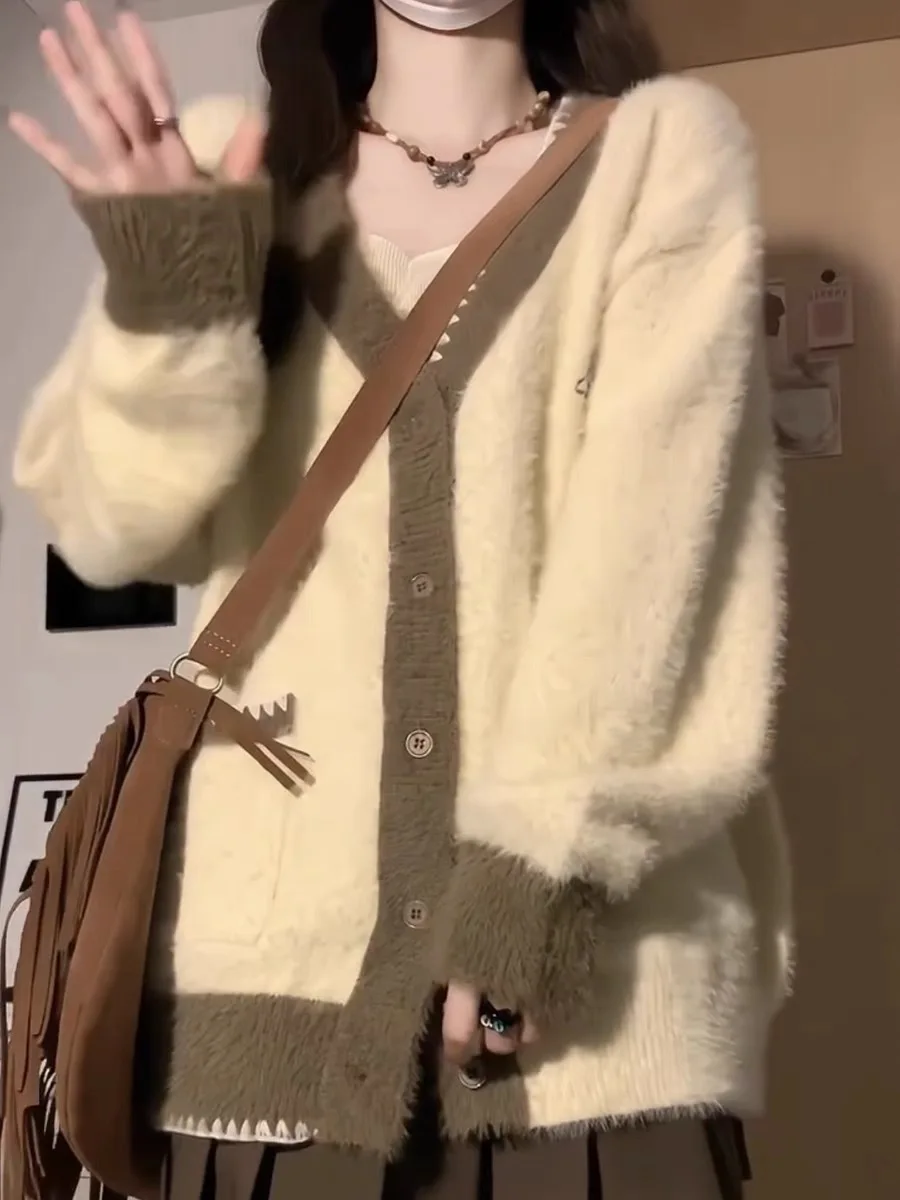 

Свитера Джемперы Кардиганы Женский капюшон для поездок на работу Ребристый вязаный жемчужный деталь Облегающий сращенный BF Y2K Встреча Минималистичный стиль Harajuku