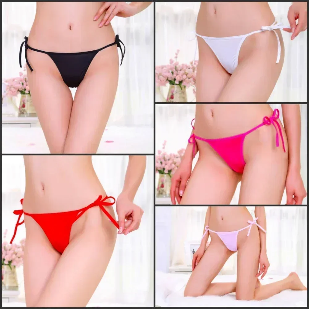 

Sexy Low Waist Briefs Female Panties Temptation Breathable Panty Lace Up G-String Gartered Thong Bodysuit Underpants for Women