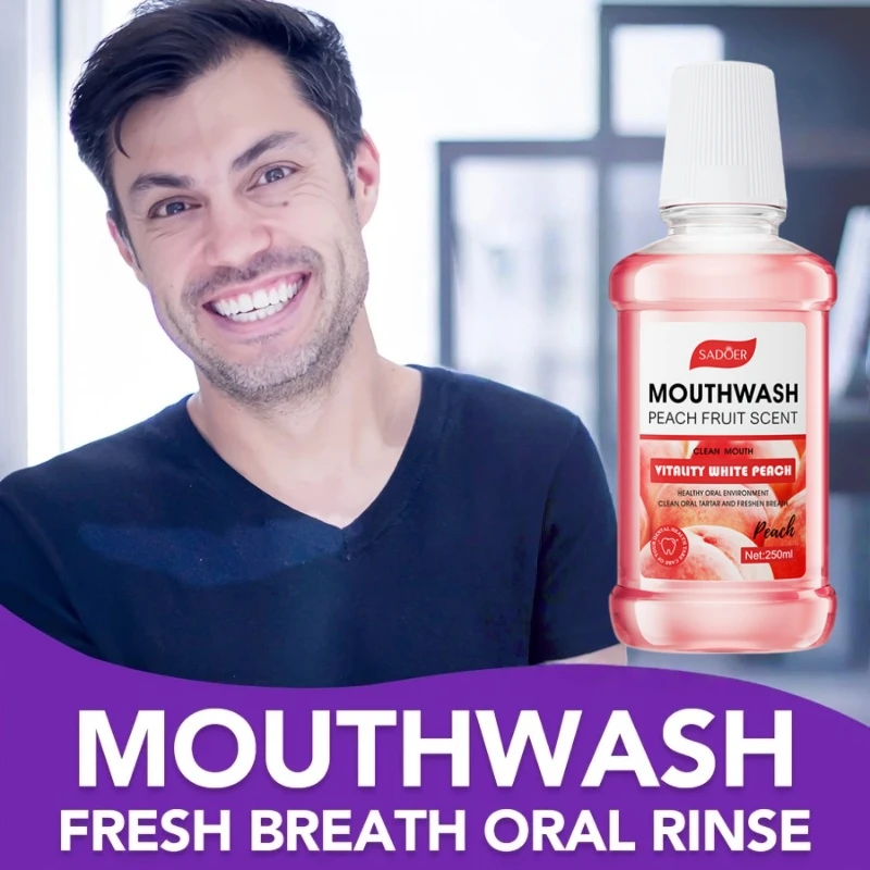 250ml Peach-Flavored Mouthwash, Rich in Menthol, Peach Extract and Other Ingredients, with a Sweet Peach Scent, Unique and Pleasant Taste, Freshens Breath, Provides Long-Lasting Fragrance, Reaches Every Corner of the Mouth, Is Both Refreshing and Comfortable Deep Cleansing, Alcohol-Free, and Easy to Use on a Daily Basis, It Allows You to Easily Say Goodbye to Unpleasant Odors and Embarrassment, Suitable for Home and Travel Use, Unisex.
