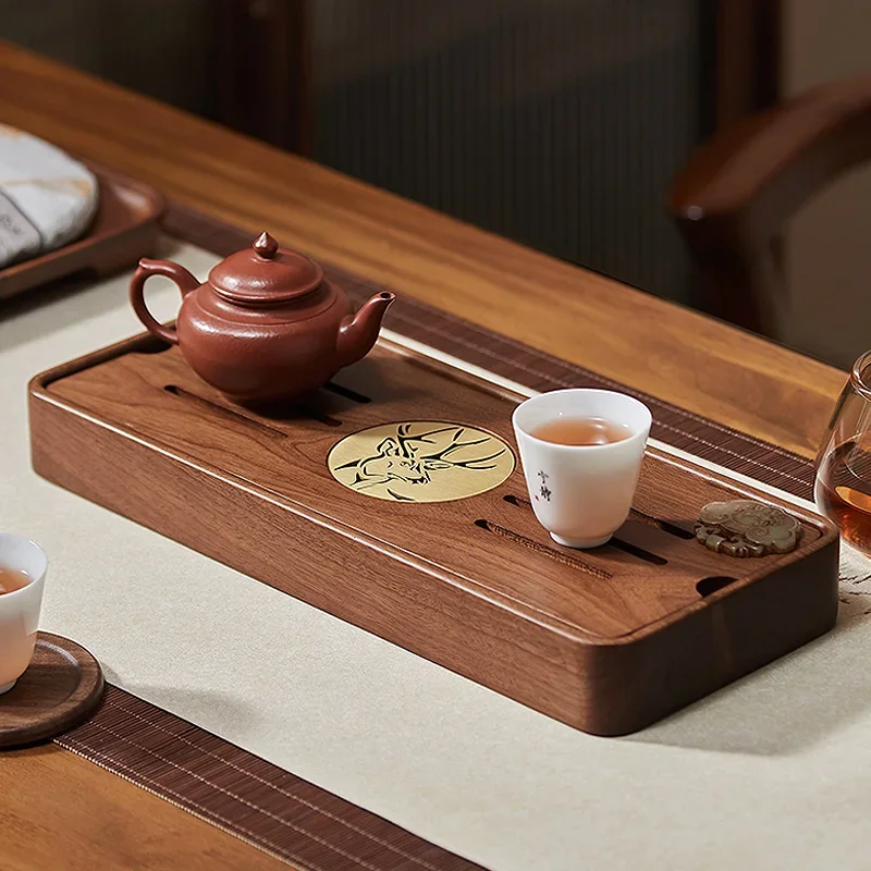 Dry brewing table New Chinese Zen black walnut solid wood water storage type Small simple small  Tea tray type high-end