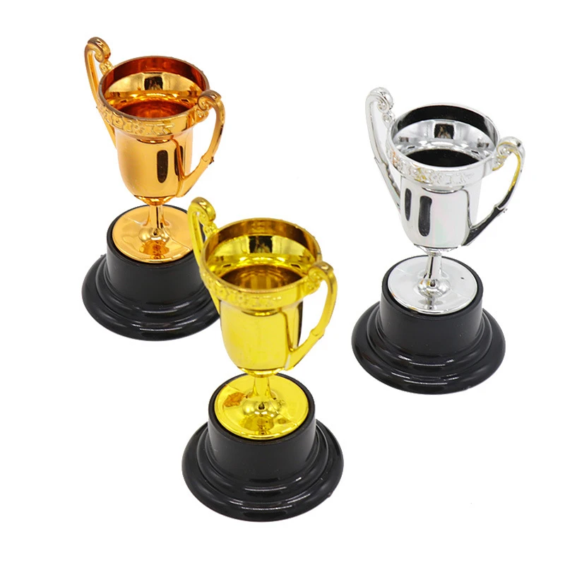 3PCS Student Sports Competitions Award Trophy Gold Cups Plastic Mini Children Reward Toys With Base Holiday Gifts Party Game