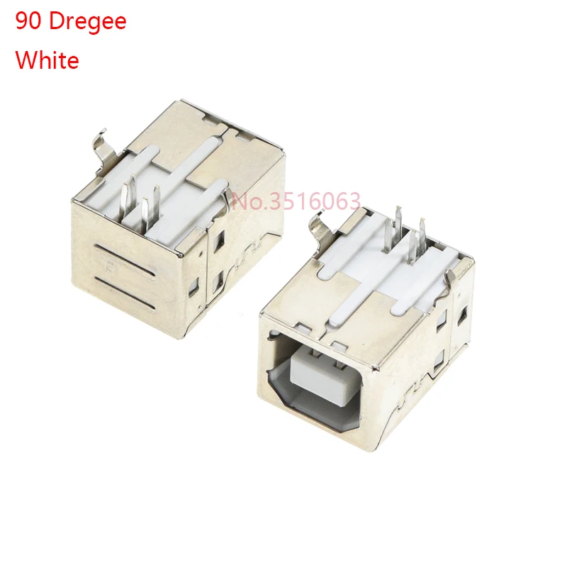 5PC USB 2.0 Connector Socket Jack Female Type B 90/180 Degree Connector Soldering PCB Connector D Printer Interface White/Black