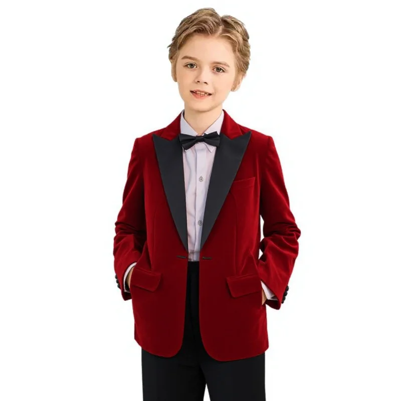 Gentleman Kids 3Pieces Suit Set With Jacket Pants Bowtie Flower Boys Formal Wedding Party Wear Children's Photography Outfit Set
