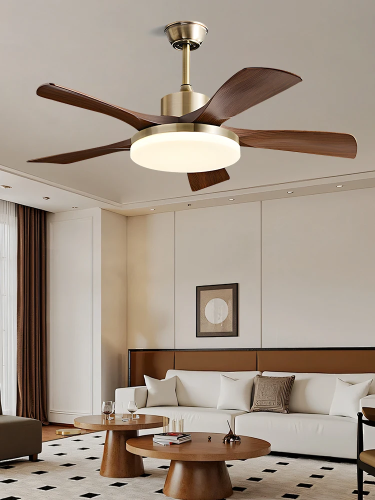 Mid-Century Style Ceiling Fan Lamp, Living Room and Dining Room Integrated Ceiling Fan Light, Retro Quiet Bedroom Electric Fan