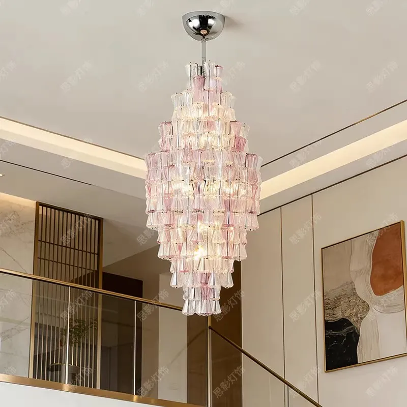 

Y French retro staircase pendant light, duplex cantilevered rotating hotel lobby, light luxury wish bottle lighting fixtures