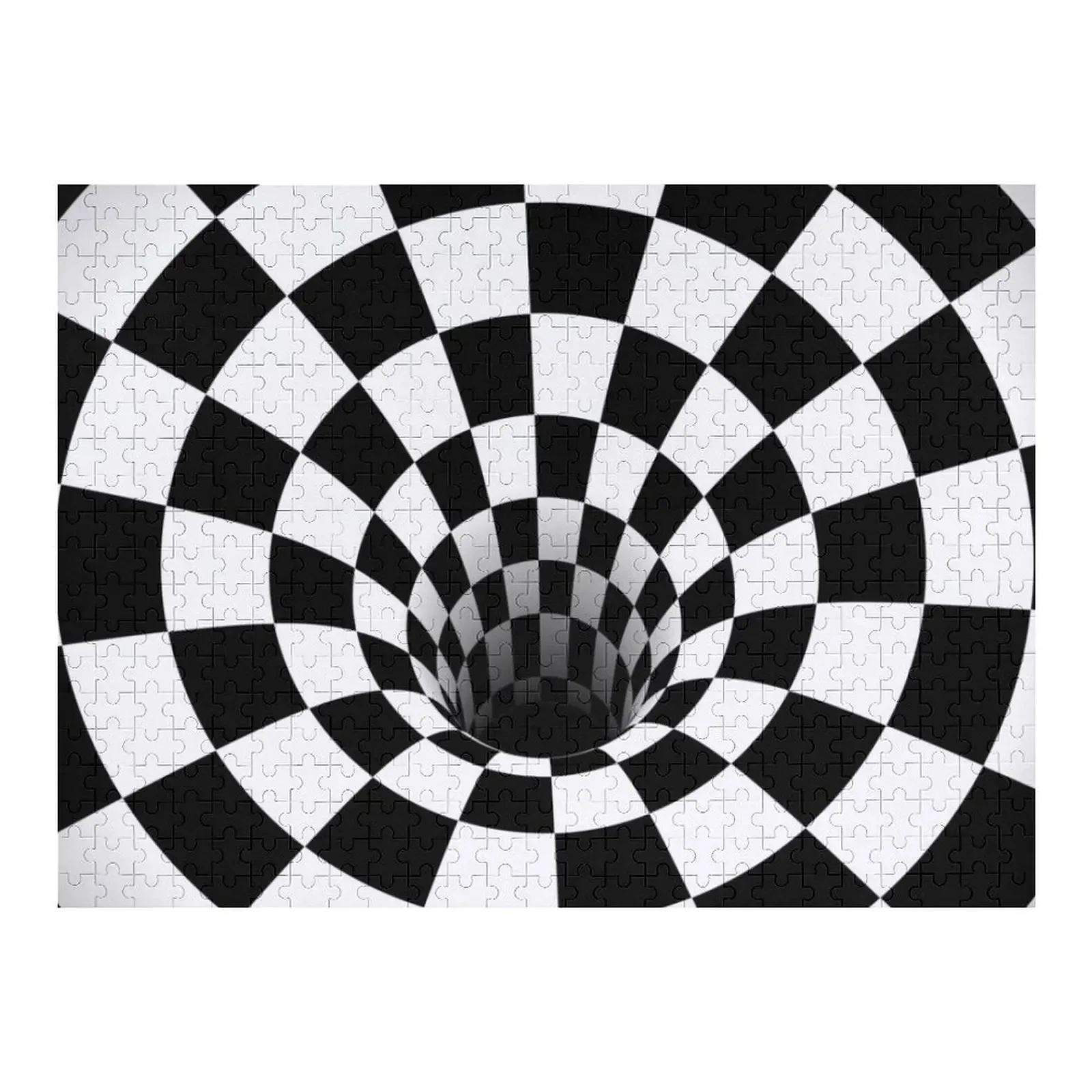 

Optical Illusion Black Hole Checkerboard (Black/White) Jigsaw Puzzle Personalized For Kids Wooden Animal Puzzle