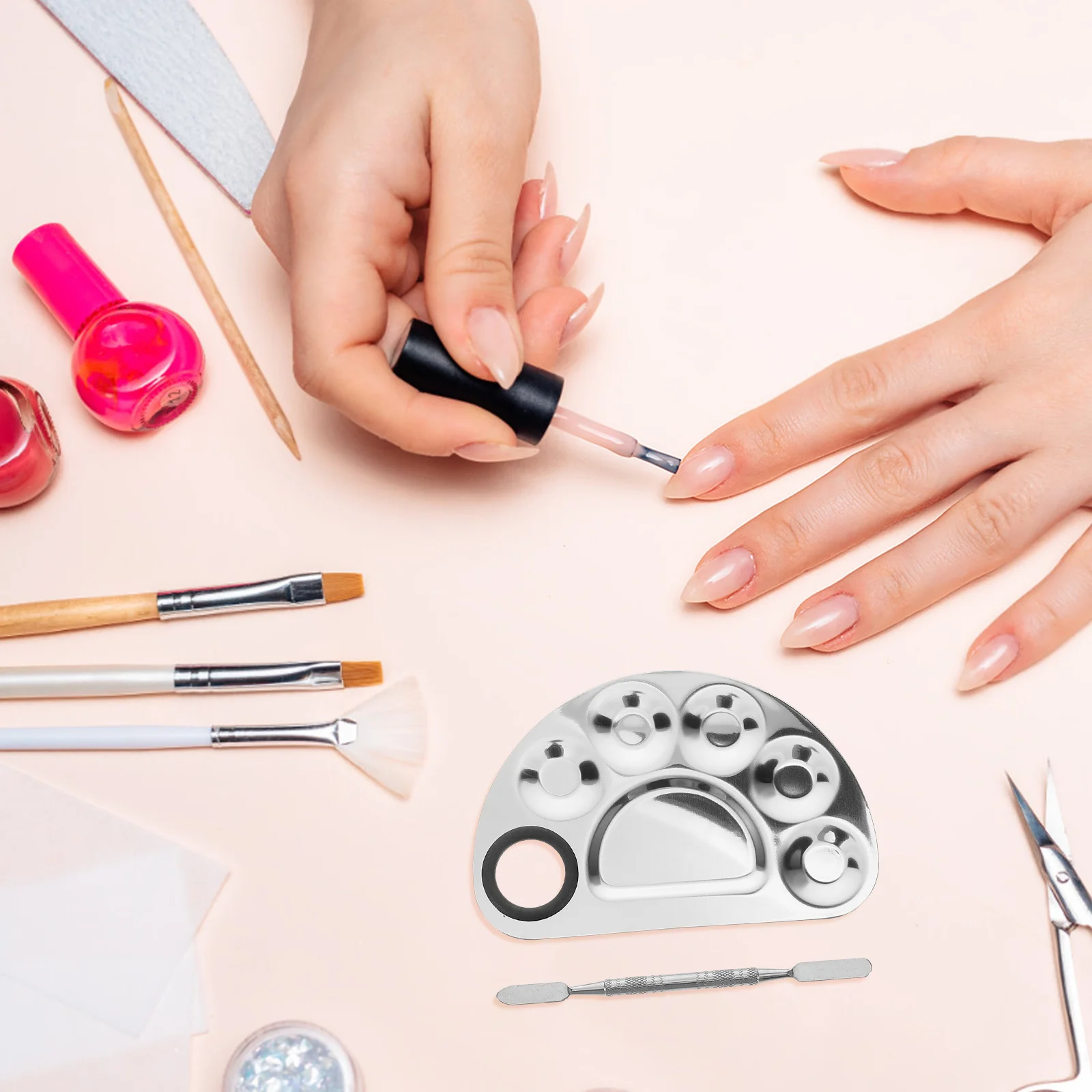 파운데이션 믹싱 팔레트 스테인리스 스틸 네일 아트 팔레트 세트, 쉬운 색상 혼합 메이크업 아티스트 필수 키트