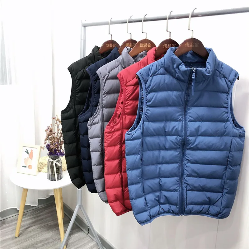 

Ultra Light White Duck Down Vest Jacket 2023 Autumn Winter Men Sleeveless Down Waistcoat Coat Parkas Male Sand Collar Warm Tank