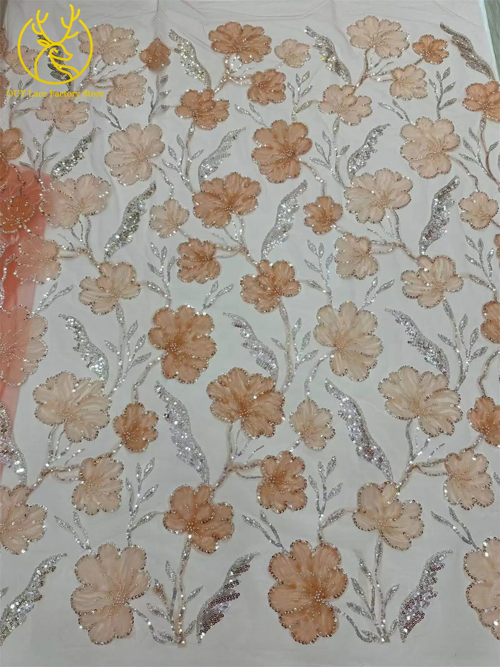 5 Yards Modischer Nigerianischer Pailletten-Tüll-Spitzenstoff 2026 Afrikanischer Perlen-Spitzenstoff Französische Spitze für Hochzeitskleider und Partykleider zum Nähen – Detail 18