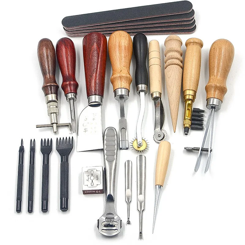 

18 Pcs Professional Leather Craft Tool Kit DIY Leather Sewing Stitching Punch Carving Work Saddle Leathercraft Accessories