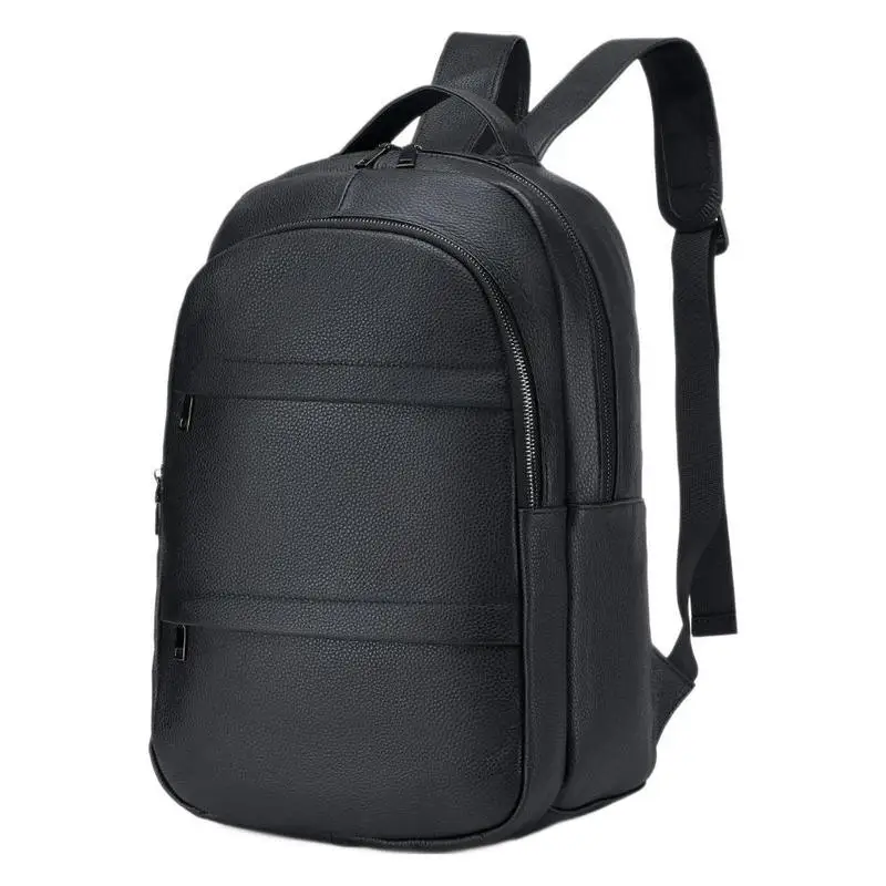 Men's genuine leather 14-inch schoolbag, stylish men's genuine leather backpack for dual-shoulder carrying, outdoor travel bag
