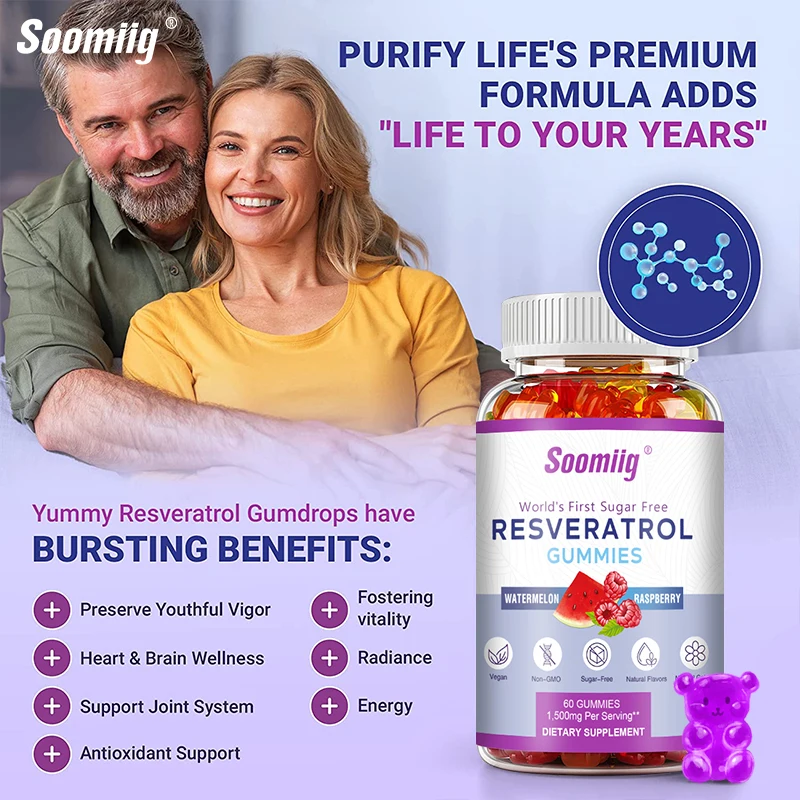 Soomiig Resveratrol Fruit Gummies - 1500 Mg | Digestion and Immunity | Vegan | Carbohydrates