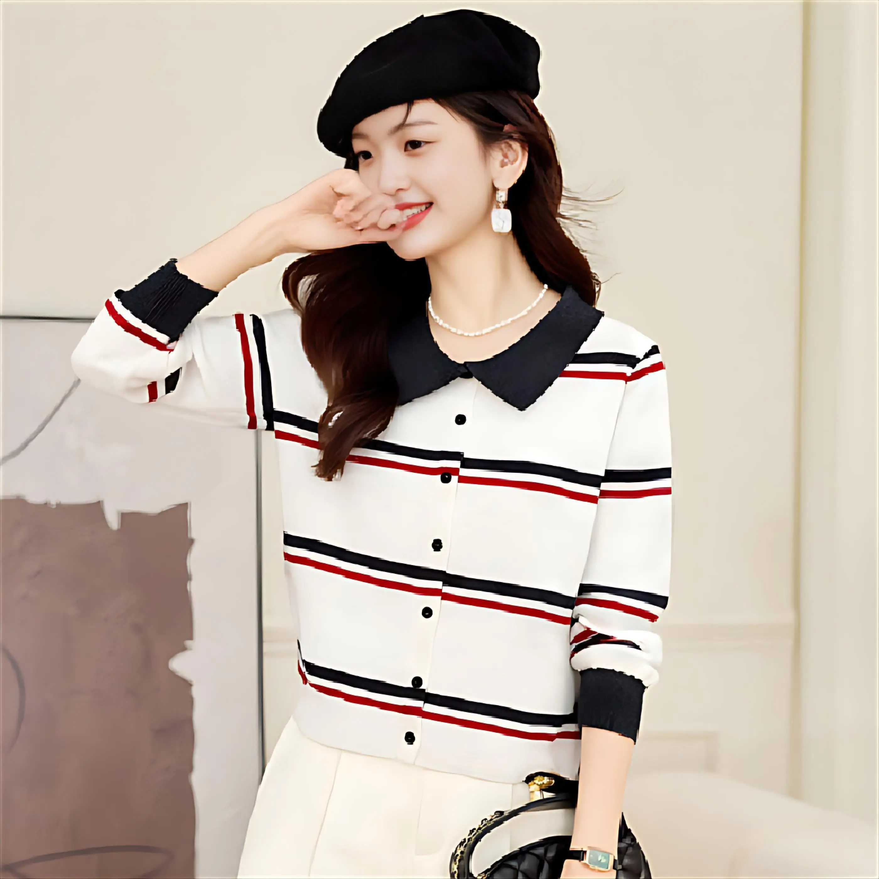 

Cardigans Homewear Sweaters Womens Winter Mesh Ethereal Half-Open Boat Basic Hole Illusion-Two-Pieces Minimalist Exquisite Daily