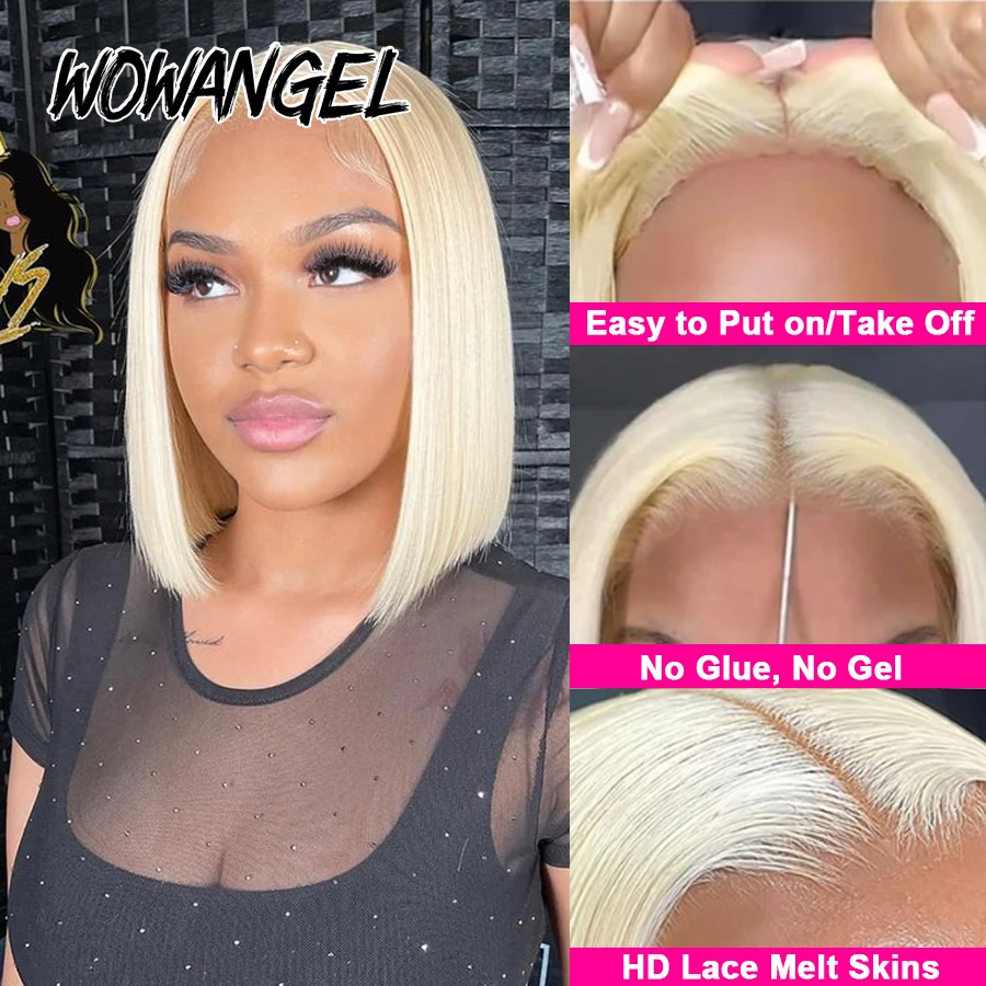 613 Blonde 5x5 HD Lace Closure Wigs Short Bob Straight Glueless Human Hair Wigs Skins Melted Ready to Wear Remy Pre Plucked Hair