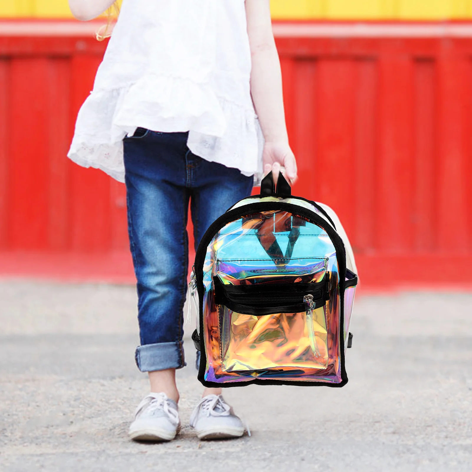 Dazzling Backpack Black Unique Design Light Weight Zipper Closure For Girls Casual Travel Camping Shopping Short Trip Bag