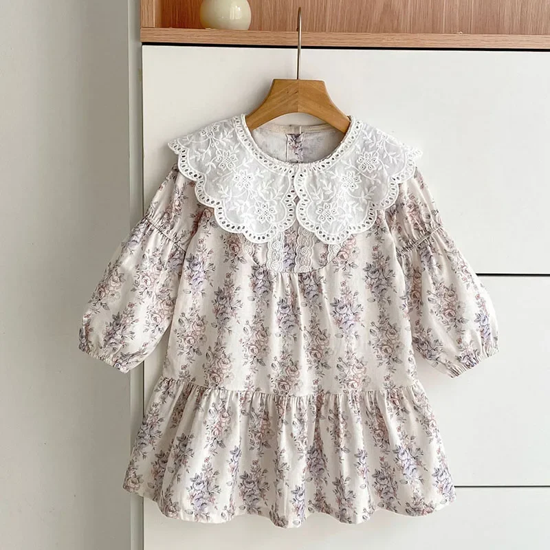 2025 New Autumn Sister Dress 2-6Yrs Girl Party Dress Long Sleeved Cotton Printed Splicing Kids Princess Dresses Baby Girl Romper