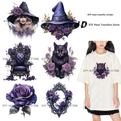 Vintage Purple Gothic Witch Rose Iron On Patch Heat Transfer On Clothes dtf transfers ready to press patches for clothing