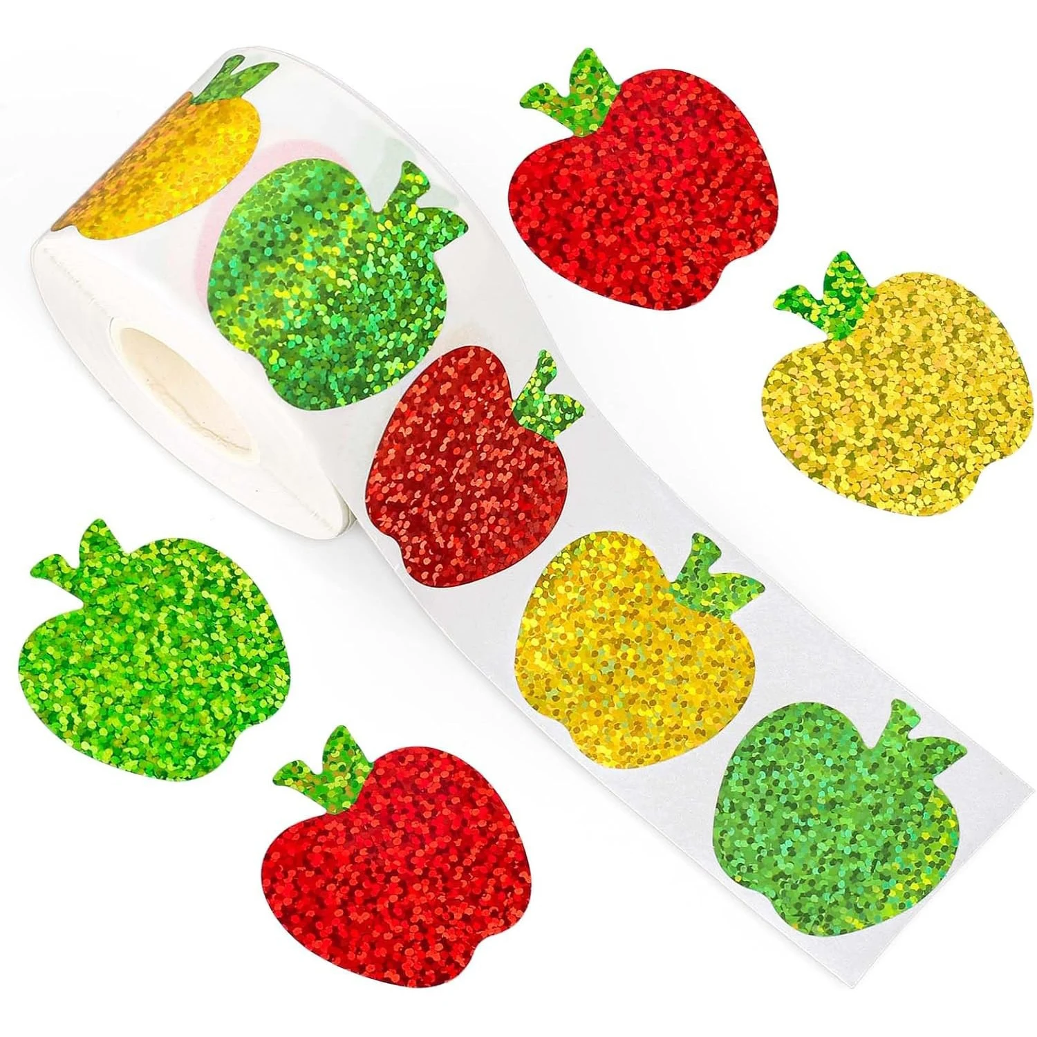 50-500pcs Laser Apple Waterproof Decals 3 Colors Self-Adhesive Sparkly Stickers For First Day of School Party Supplie