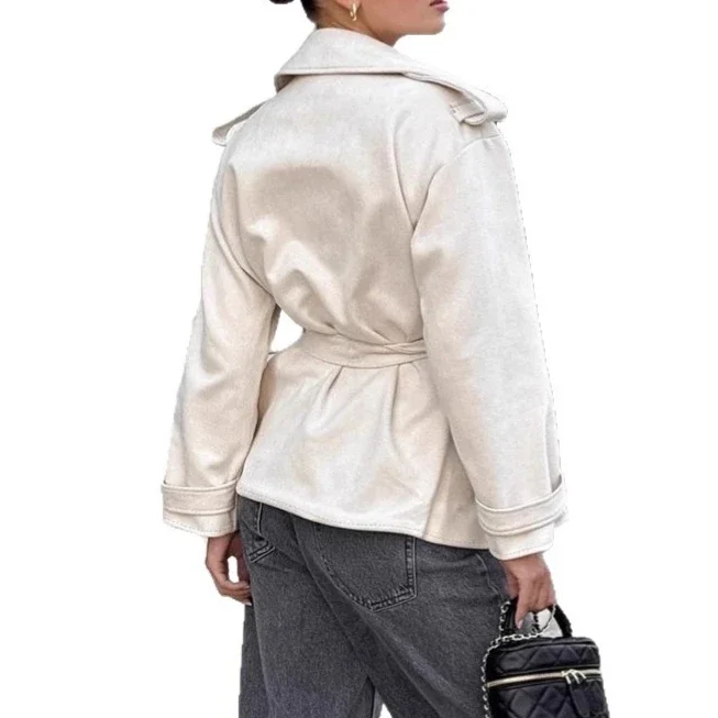

Suede Trench Coat Women's Belted Waist Notched Lapel Long Sleeve Mid-Length Thickened Warm Winter Office Blazer Coat 2025