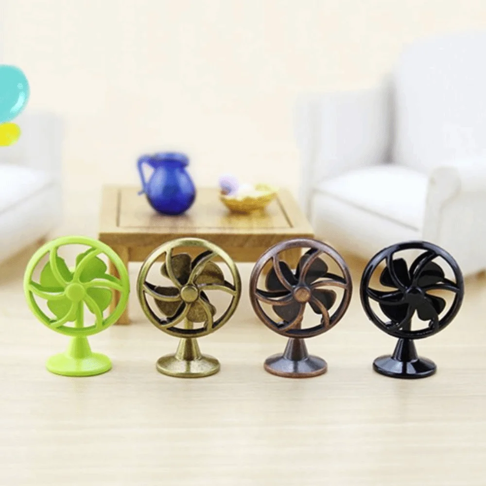 Creative 1:12 Scale Dollhouse Electric Fan Retro Vintage Doll Fan Furniture Living Scene Iron Frame Mini Fan Model DIY