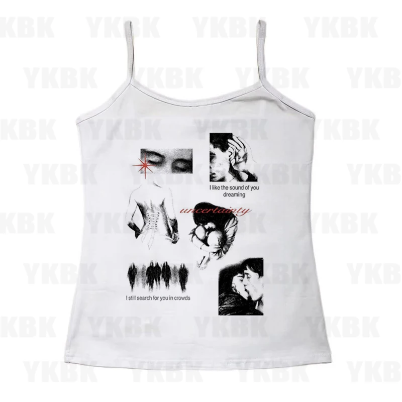 Women Casual Harajuku Anime Fashion Fashion Short Tops Y2k Summer Cute Cartoon Print High Street Gothic Sleeveless T-shirts Girl