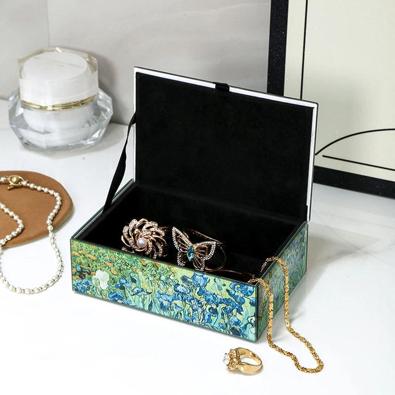 

Luxury Jewelry Box Glass Ring Earrings Organizer Boxes Gold Hot Stamping Jewelry Storage Box Women's Gift Packaging Boxes