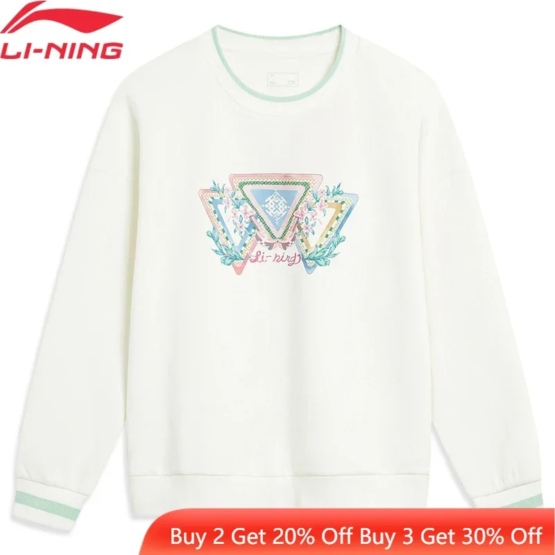 Li-Ning Women Sports Style Sweatshirt Loose Fit AT DRY BASE 47%Polyester 38%Cotton LiNing Fitness Comfortable Top AWDT374