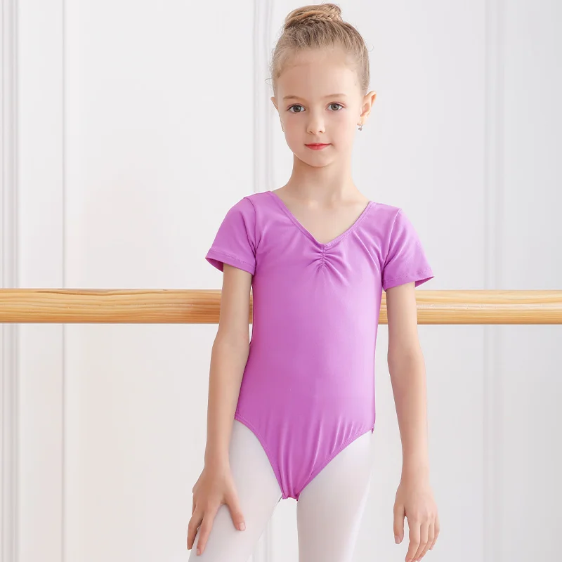 ملابس رقص الباليه الأساسية للفتيات ، بدلة رقص قطنية ، ملابس جمباز قصيرة الأكمام للأطفال الصغار ، ملابس راقصة الباليه ، ملابس رقص للأطفال