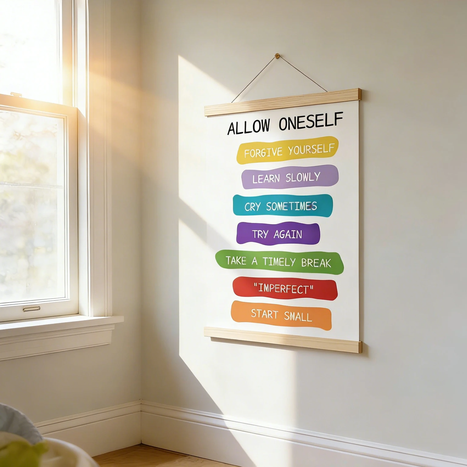 Allow yourself inspirational phrases colorful wall art suitable for study rooms, living rooms, children's art classrooms, poster