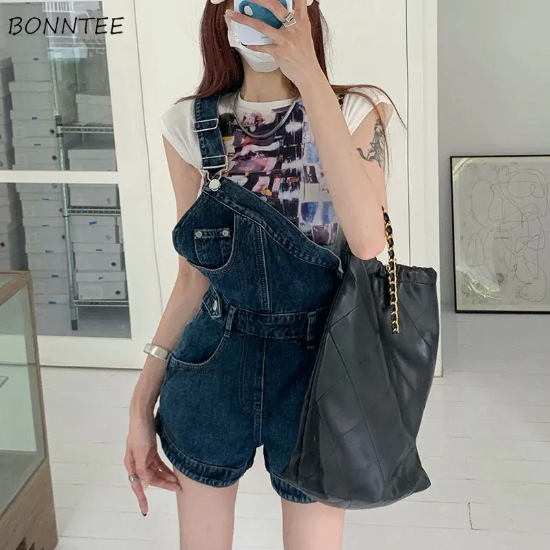 

Denim Rompers Women Preppy Style Summer New Streetwear Baggy All-match Asymmetrical Design Chic Ulzzang Popular Korean Clothes