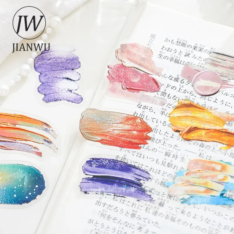 JIANWU Artist\'s Palette Series Vintage Colorful Pigment Landscaping Material Collage PET Sticker Creative DIY Journal Stationery