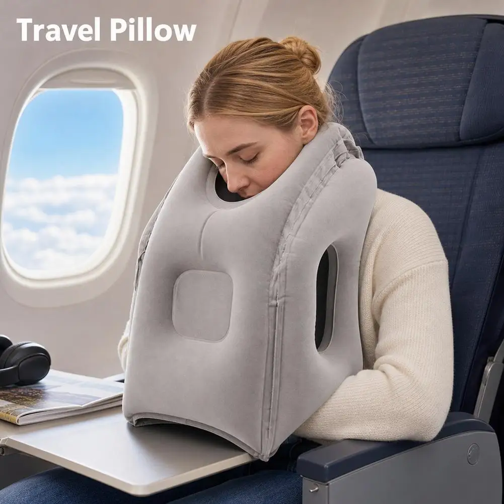 Upgraded Inflatable Travel Headrest Pillow Patented Valve Air Cushion Neck Chin Support Plane Car Office Nap Accessory