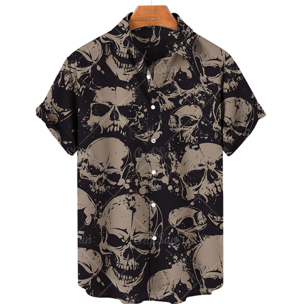 Hawaiihemd mit Totenkopf-Print, kurzärmelig, locker geschnitten, atmungsaktiv, Hip-Hop-Stil, schnelltrocknend, bequemes Herrenhemd für den Strand – Detail 10