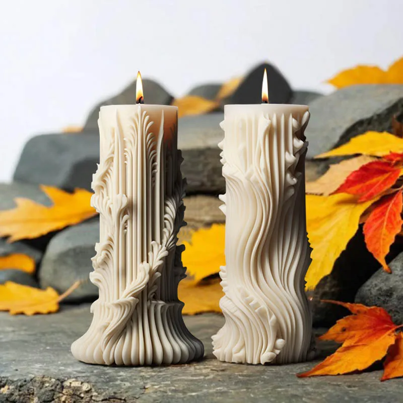 European Simplicity Column Candle Silicone Mold Handicraft Abstract Striped Pillar Aromatherapy